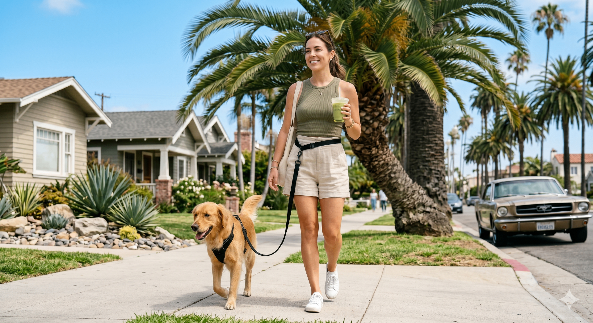 Walking hands-free with a coffee in hand